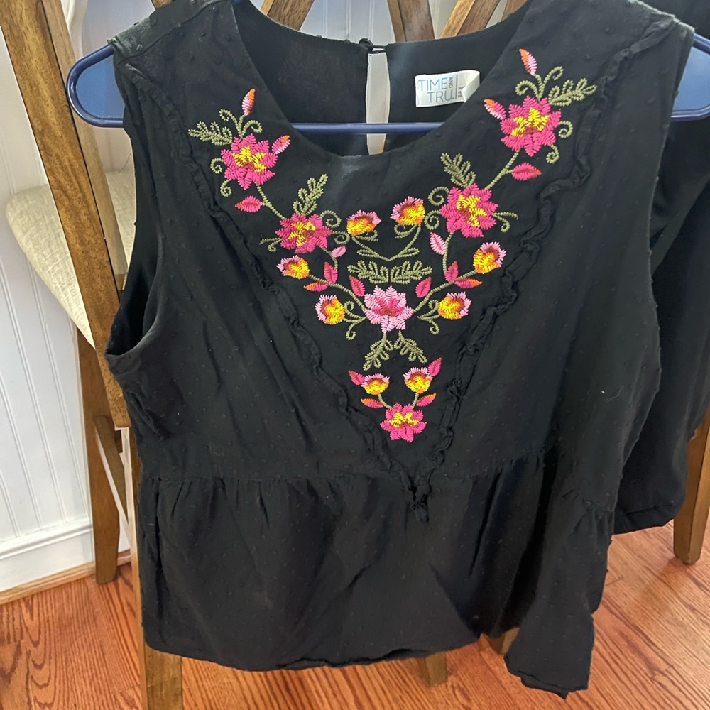 Time and Tru Black Embellished Peplum Blouse